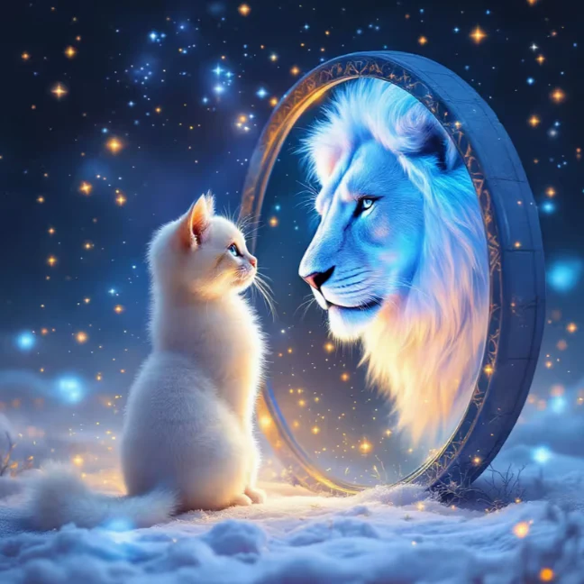 Kat met spiegelbeeld Leeuw Kat met spiegelbeeld Leeuw