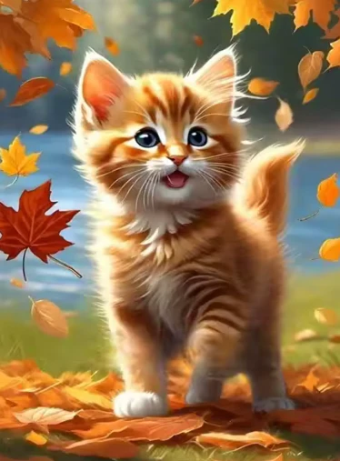 Kitten met Herfstbladeren Kitten met Herfstbladeren