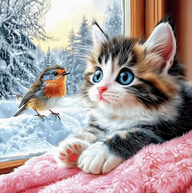 Kitten met Roodborstje Kitten met Roodborstje