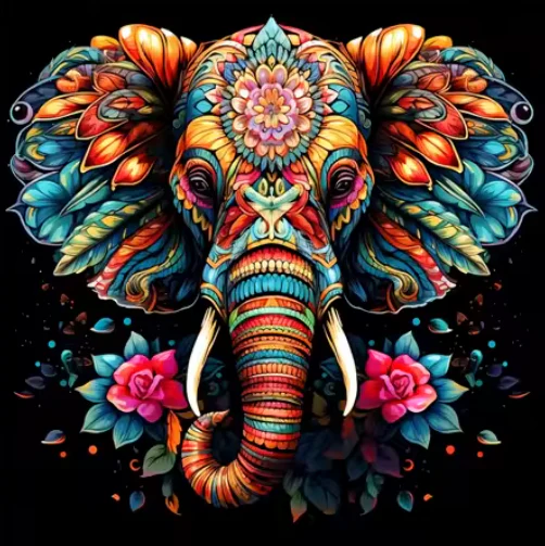Kleurrijke Olifant met Bloemen Kleurrijke Olifant met Bloemen