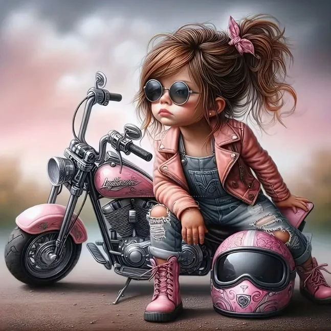 Meisje op Roze Motor