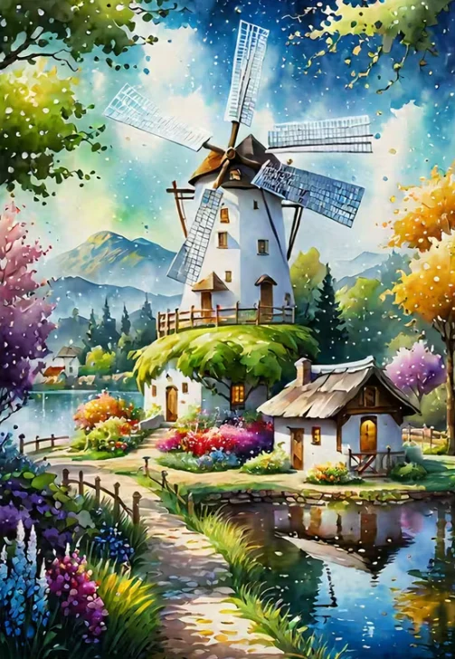 Molen in Idyllisch Landschap Molen in Idyllisch Landschap