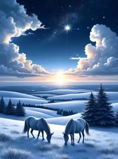 Paarden in Winterlandschap Paarden in Winterlandschap