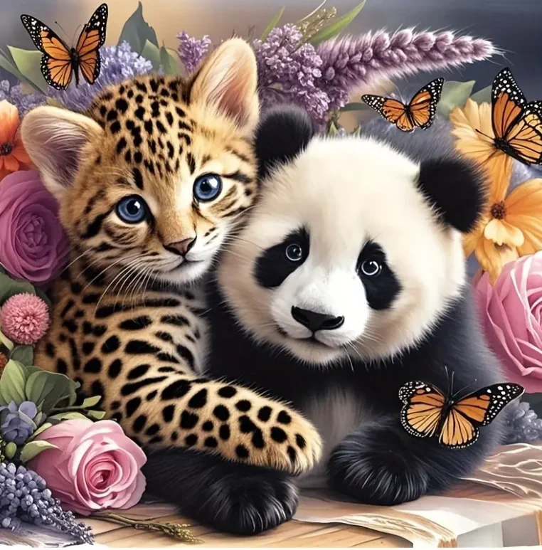 Panda met Luipaardwelpje Panda met Luipaardwelpje