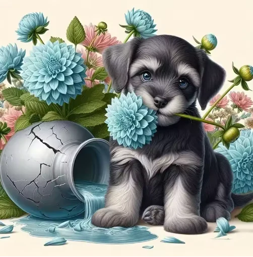 Puppy met Blauwe Bloemen Puppy met Blauwe Bloemen