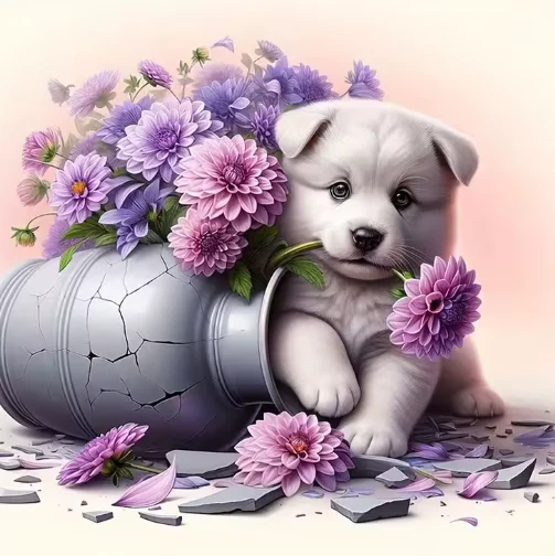 Puppy met Grote Vaas Puppy met Grote Vaas