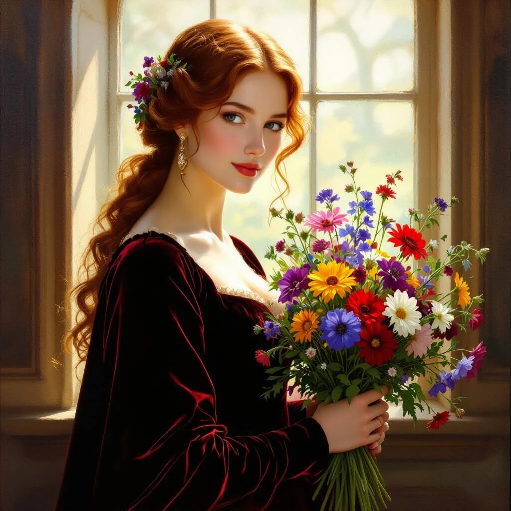 Renaissance Vrouw met Bloemen