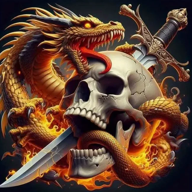 Skull met Oranje Draak
