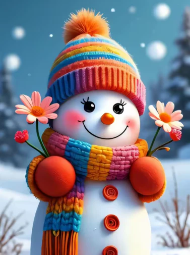 Sneeuwpop met Bloemen Sneeuwpop met Bloemen