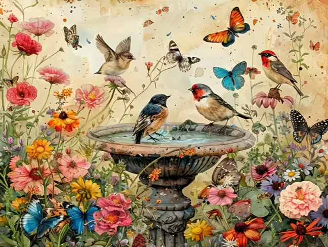 Vogels met Vogelbad Vogels met Vogelbad