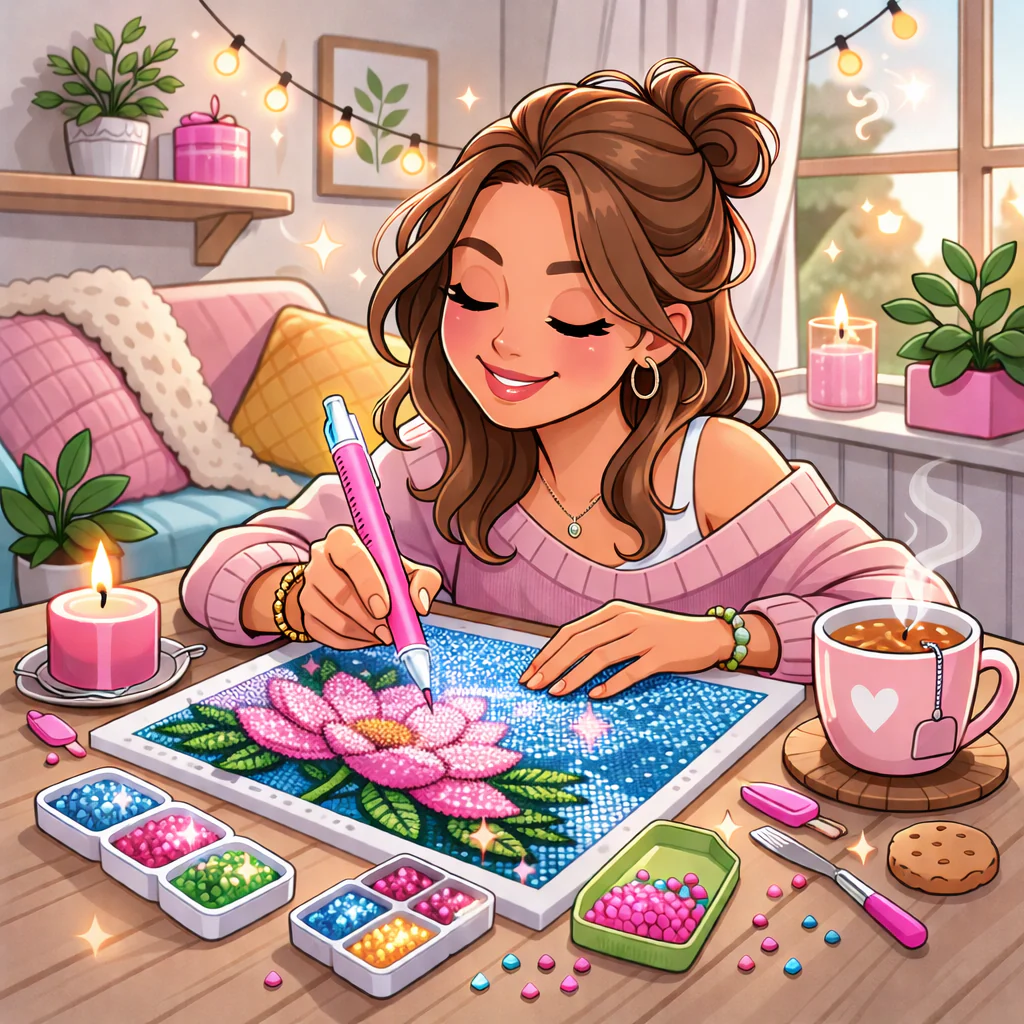 Vrouw aan het Diamond Painten