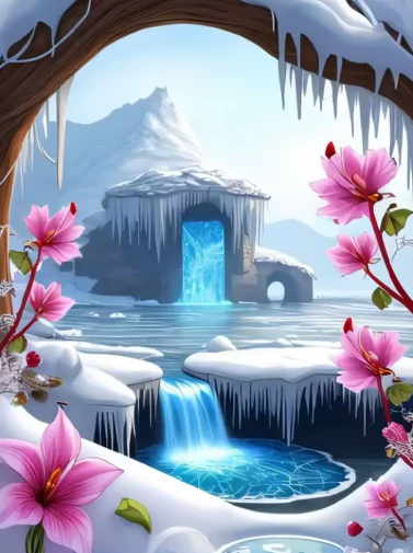 Watervallen in de Winter met Bloemen Watervallen in de Winter met Bloemen