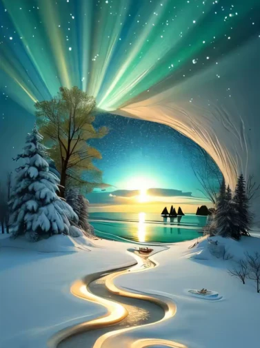 Winterlandschap met Noorderlicht Winterlandschap met Noorderlicht