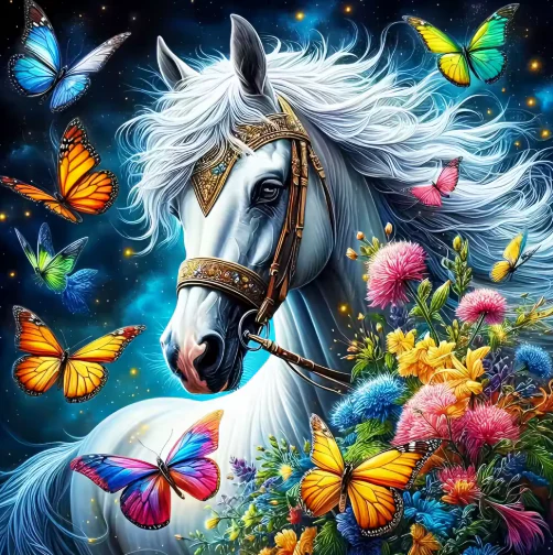 Wit Paard met Vlinders Wit Paard met Vlinders