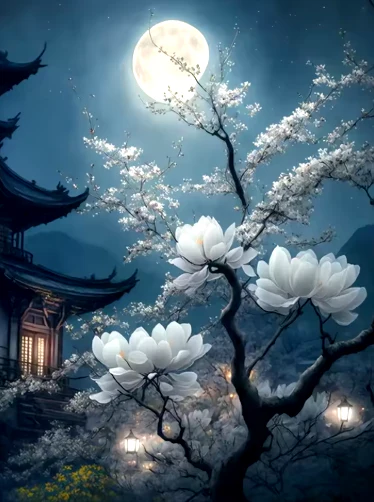 Witte Magnolia met Maan Witte Magnolia met Maan