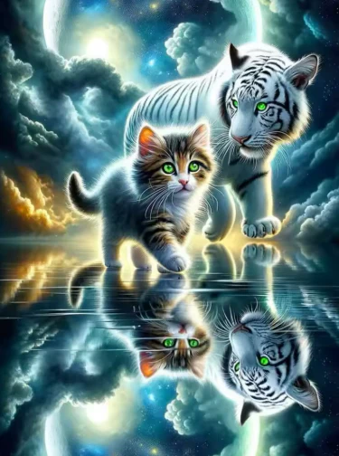 Witte Tijger met Kitten Witte Tijger met Kitten