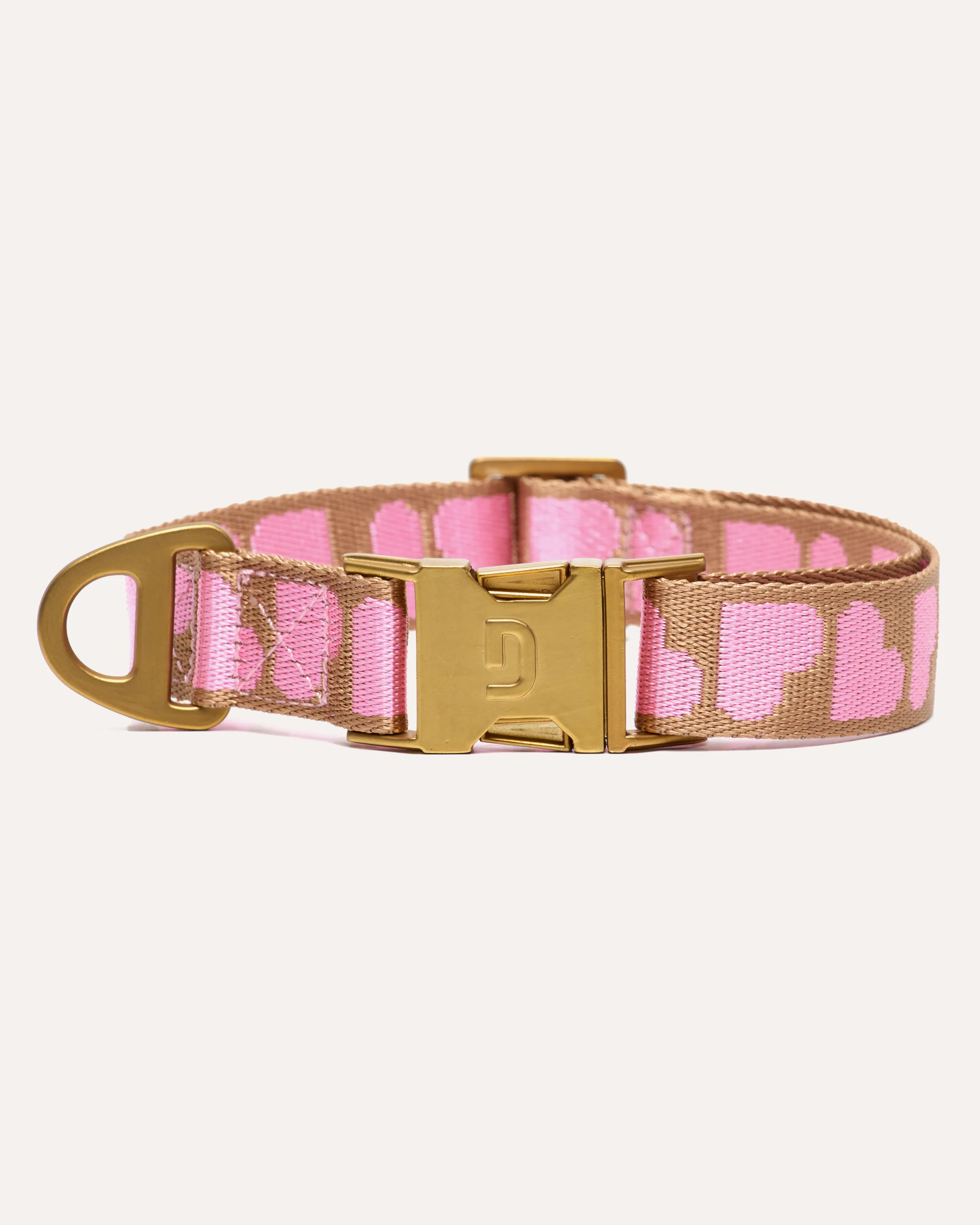 DOGGUO Halsband – hart print – mokka/roze