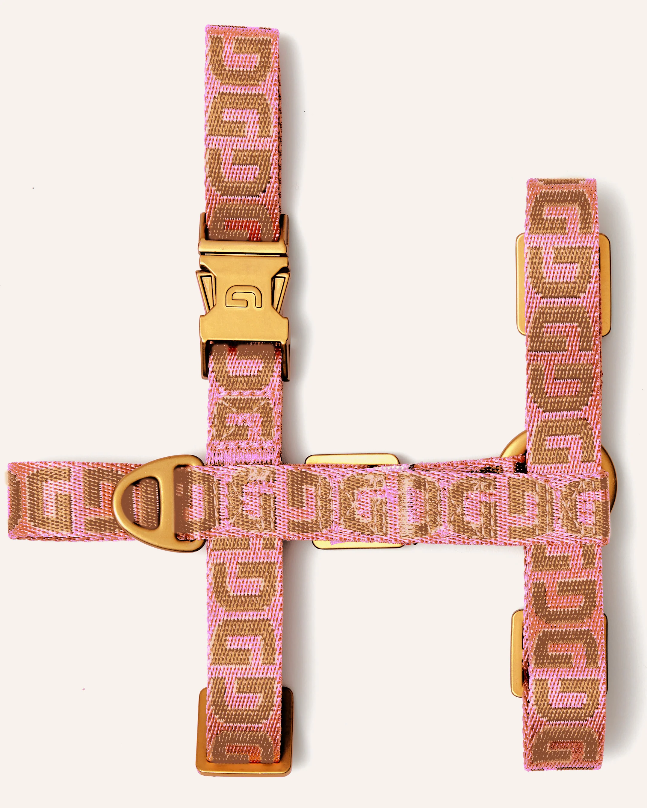 DOGGUO hondentuig – DG print – roze/mokka