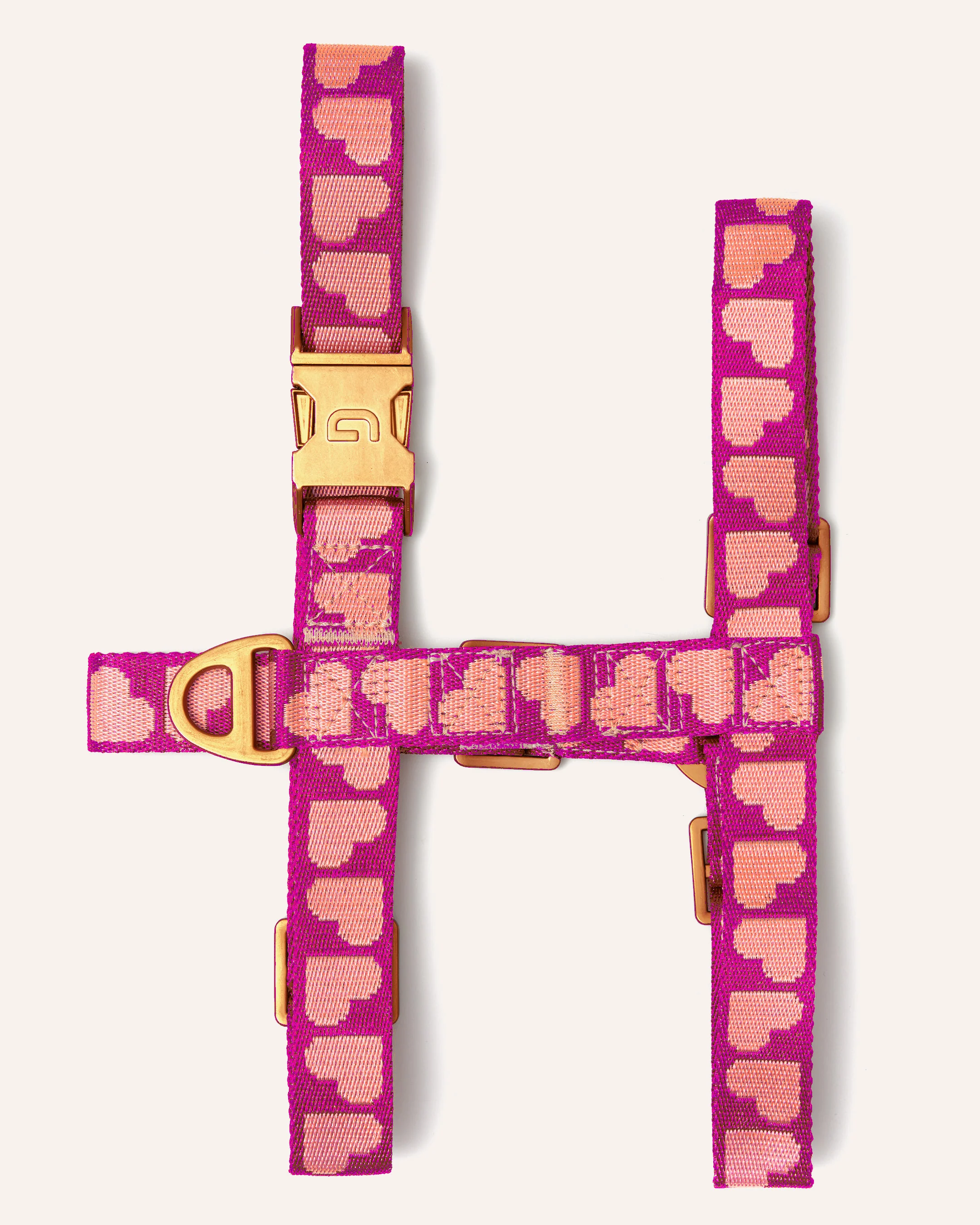 DOGGUO hondentuig – hart print – magenta/abrikoos