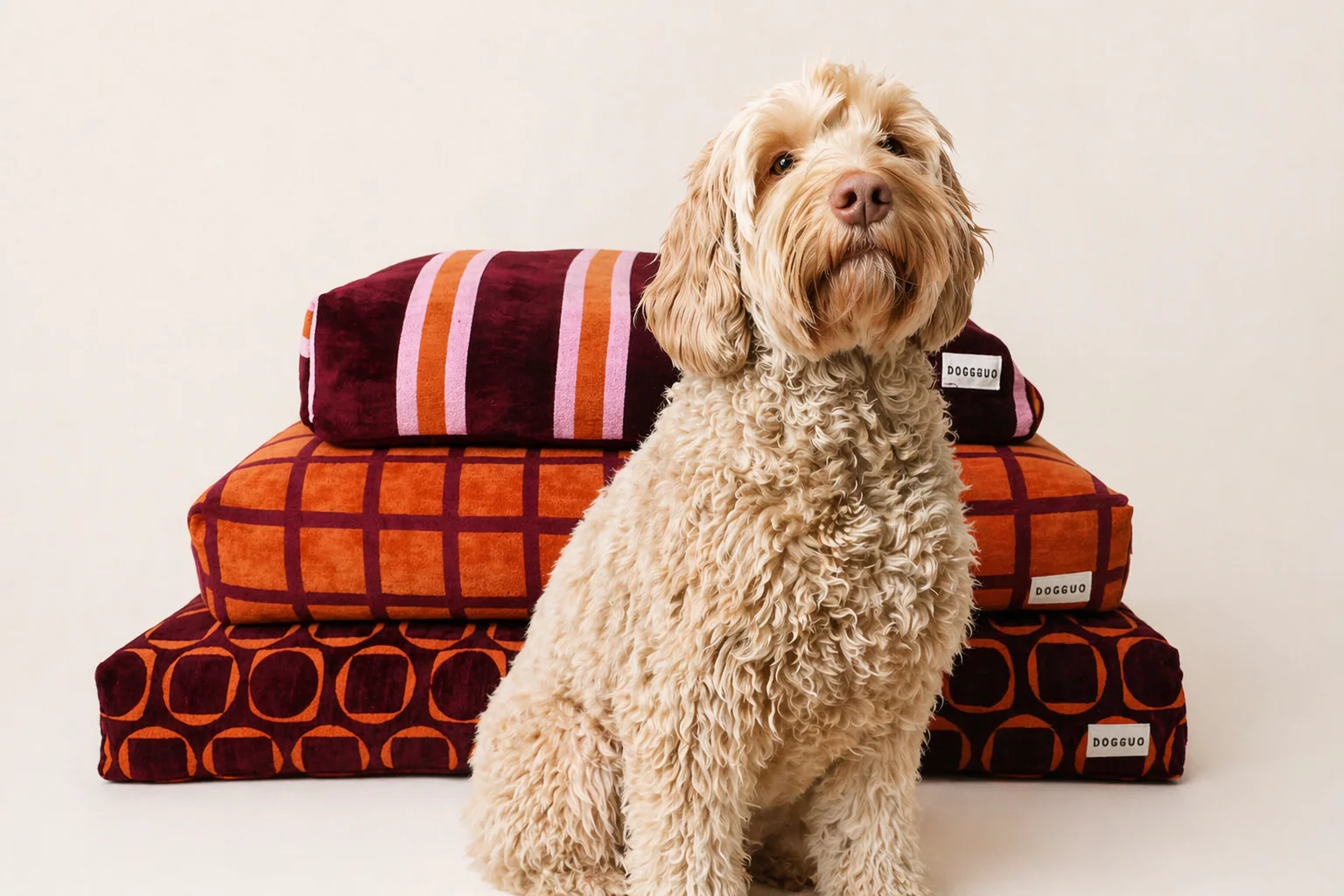 Dogguo hondenkussen - retro print - bordeaux/oranje - Afbeelding 3