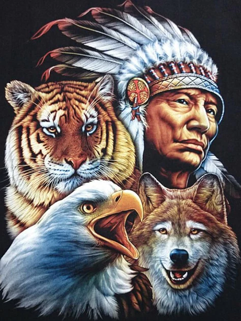 Indiaan met Adelaar, Tijger en Wolf Indiaan met Adelaar, Tijger en Wolf