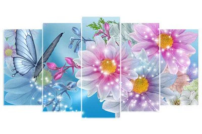 Blauwe Vlinder met Roze Bloemen – 5 Luik Blauwe Vlinder met Roze Bloemen – 5 Luik