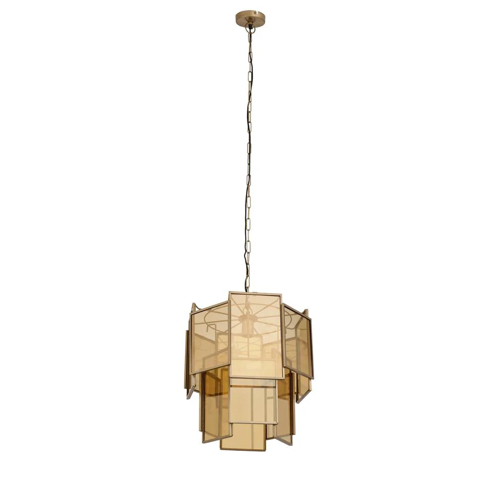 Hanglamp Loucas Brass Glas Geel 42x42x48 cm Hanglamp Loucas Brass Glas Geel 42x42x48 cm