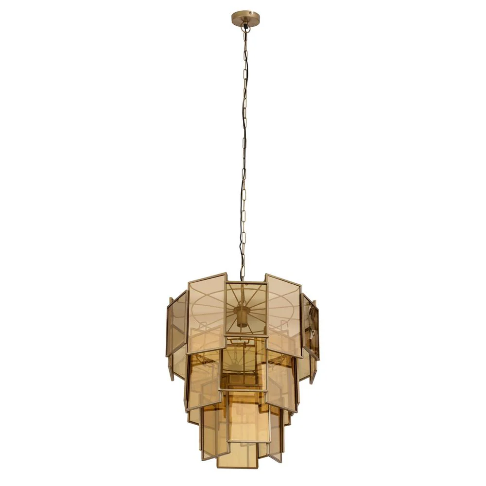 Hanglamp Loucas Brass Glas Geel 56x56x72 cm Hanglamp Loucas Brass Glas Geel 56x56x72 cm