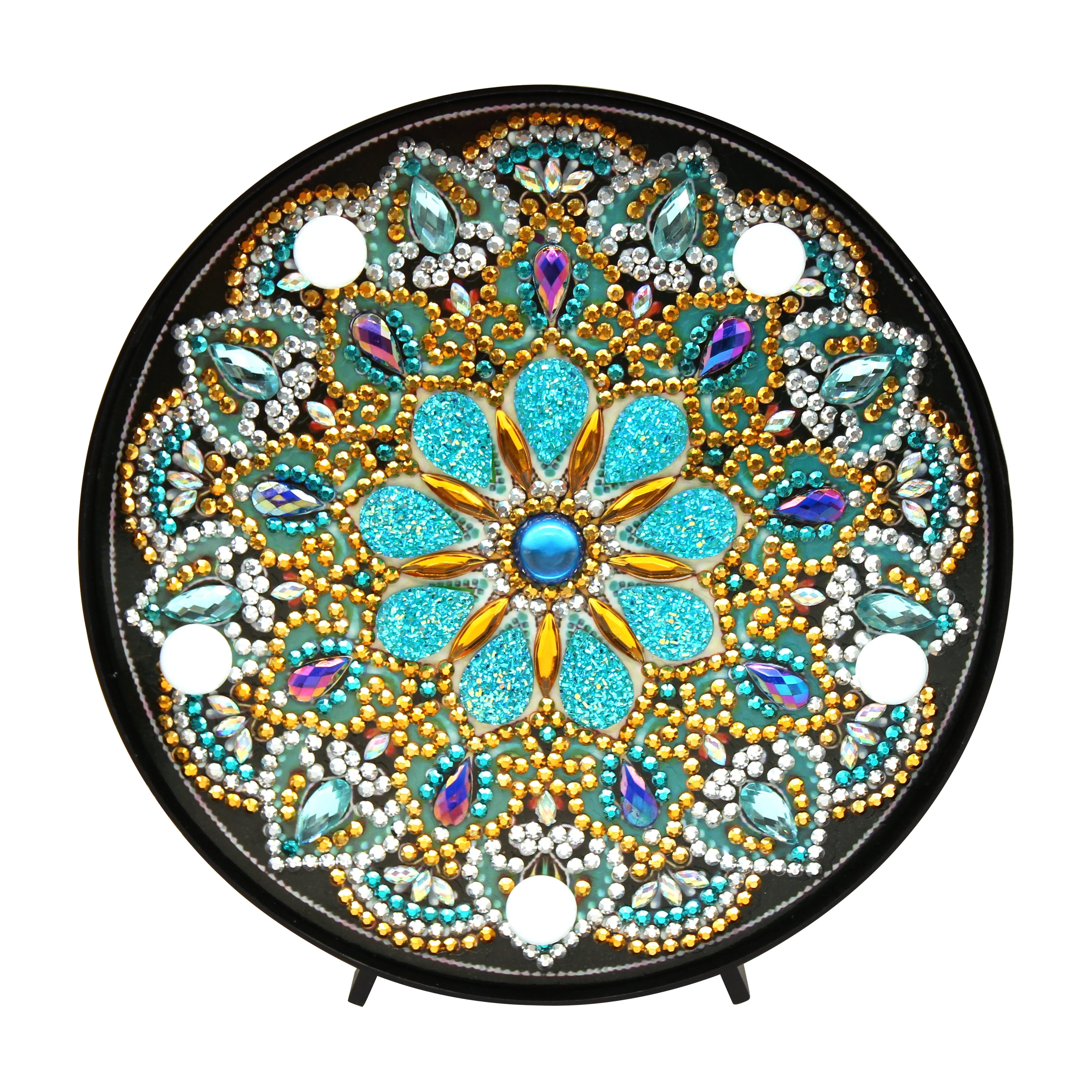 Diamond Painting Ronde Lampje – Blauwe Bloem Mandala