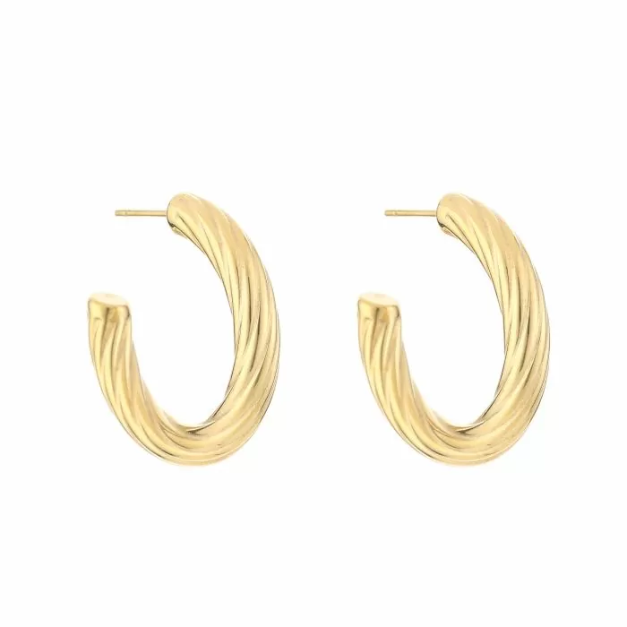 Oorbel hoop met gedraaid patroon, Goud