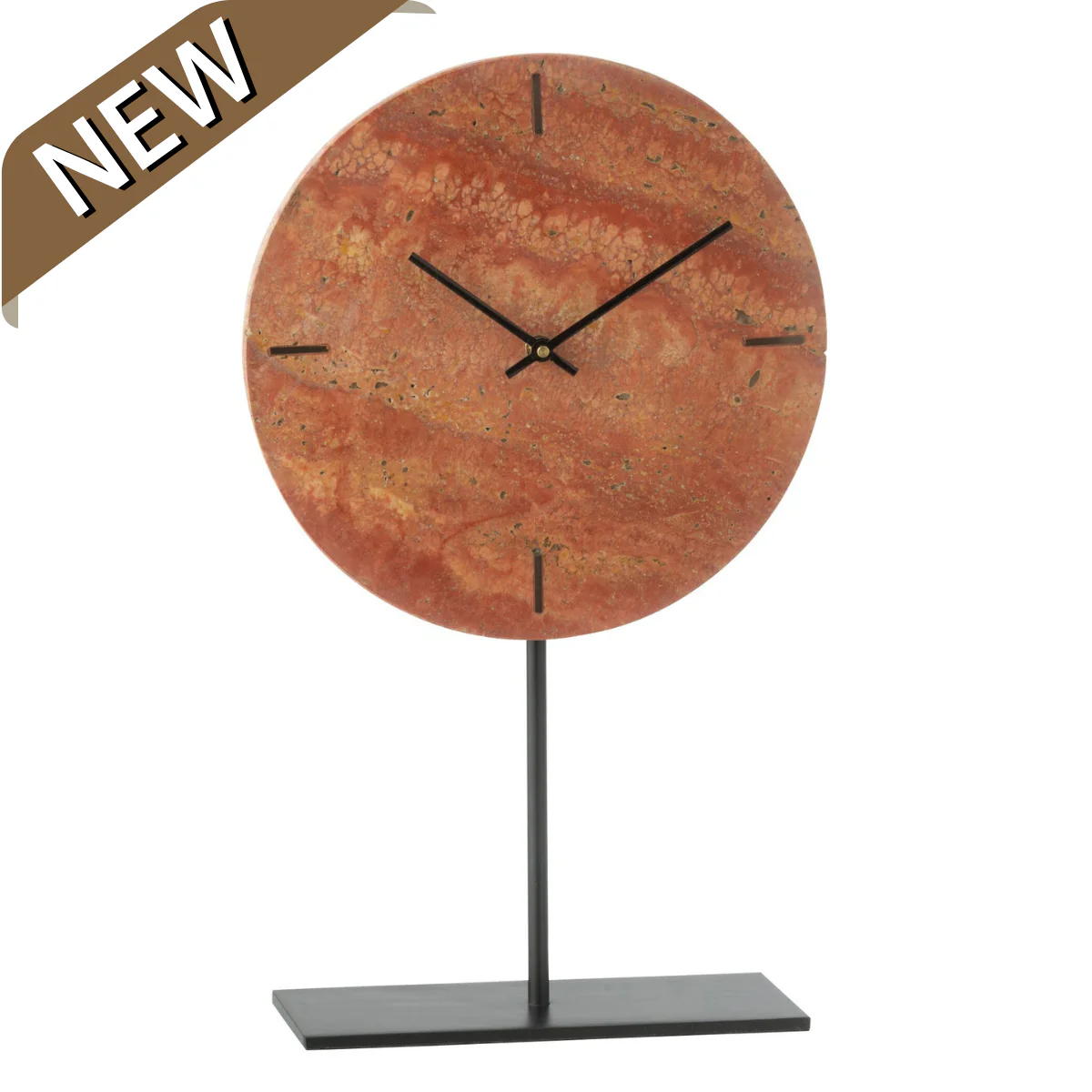 Tafelklok – Rond – Marmer – Terracotta/ Zwart