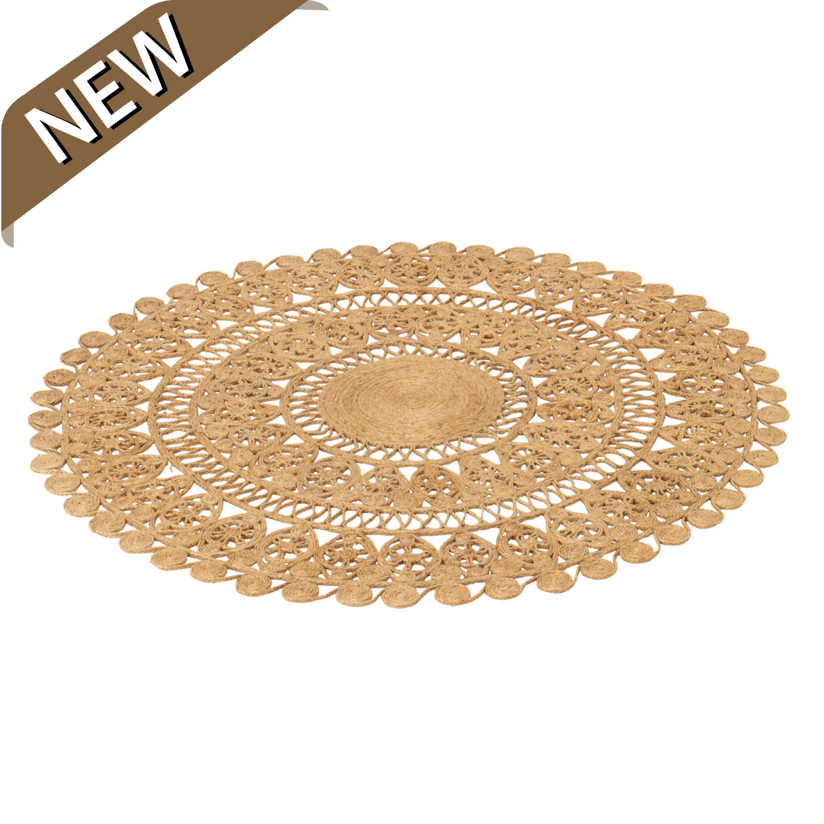 Vloerkleed – Oosters – Rond – Jute – Naturel – L Vloerkleed – Oosters – Rond – Jute – Naturel – L