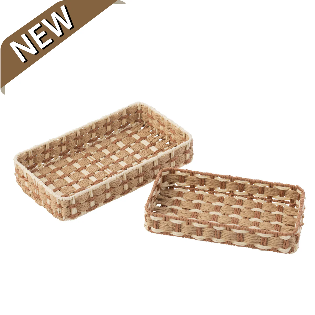 Dienbladen/ Plateaus – Decoratief – Rechthoek – Papier/ Metaal – Naturel/ Wit – Set van 2
