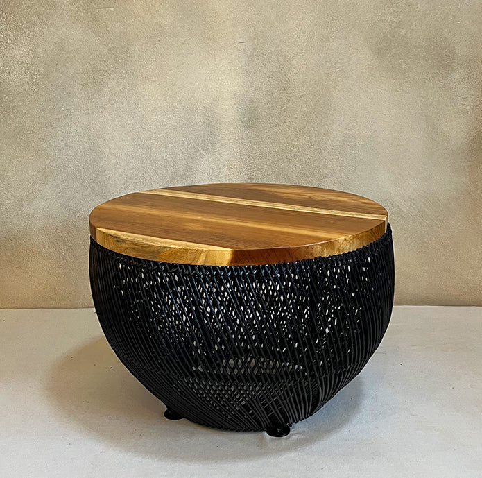 Bijzettafeltje van teak en rotan Ø 30 cm