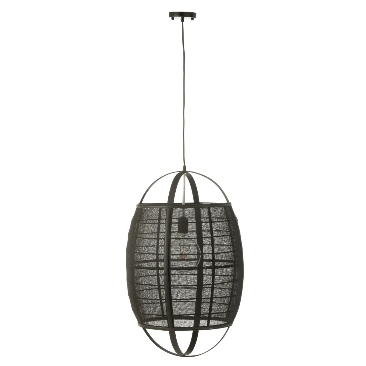 Hanglamp – Ion – Linnen/ Bamboe – Zwart – L