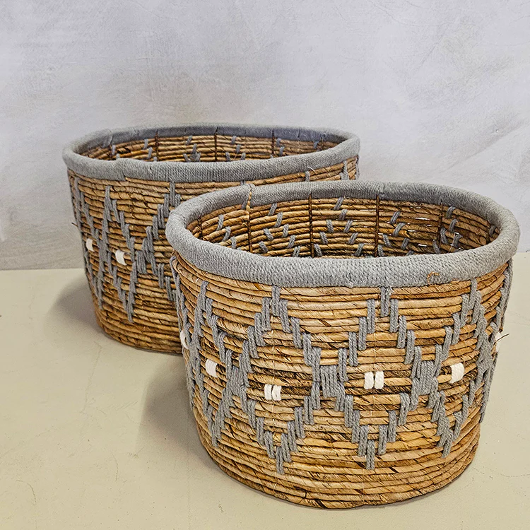 Mand bananenblad laag – grijs/wit