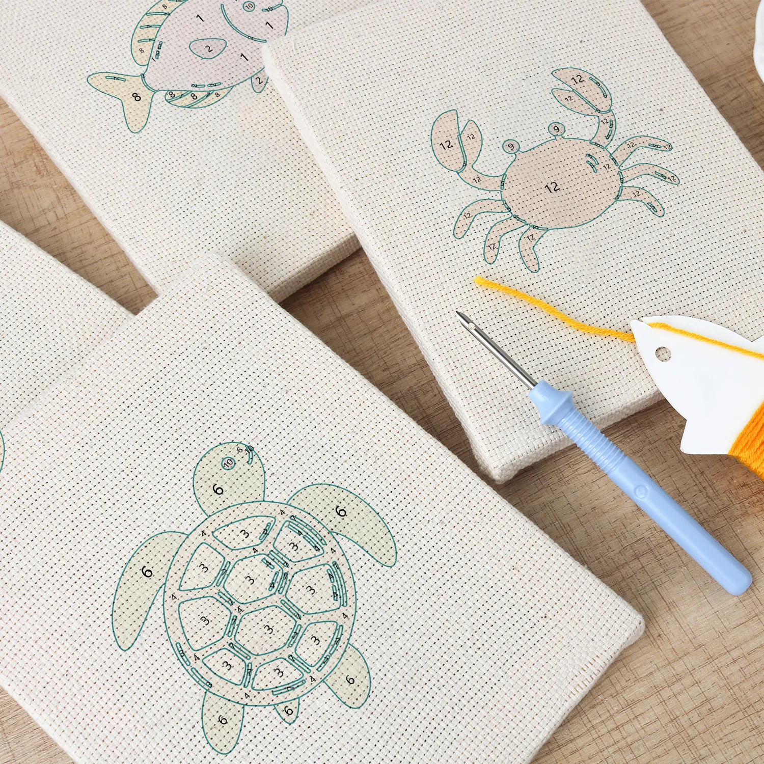 Punch Needle Set - 4 Mini Canvas Zeedieren Set 4 - Afbeelding 2