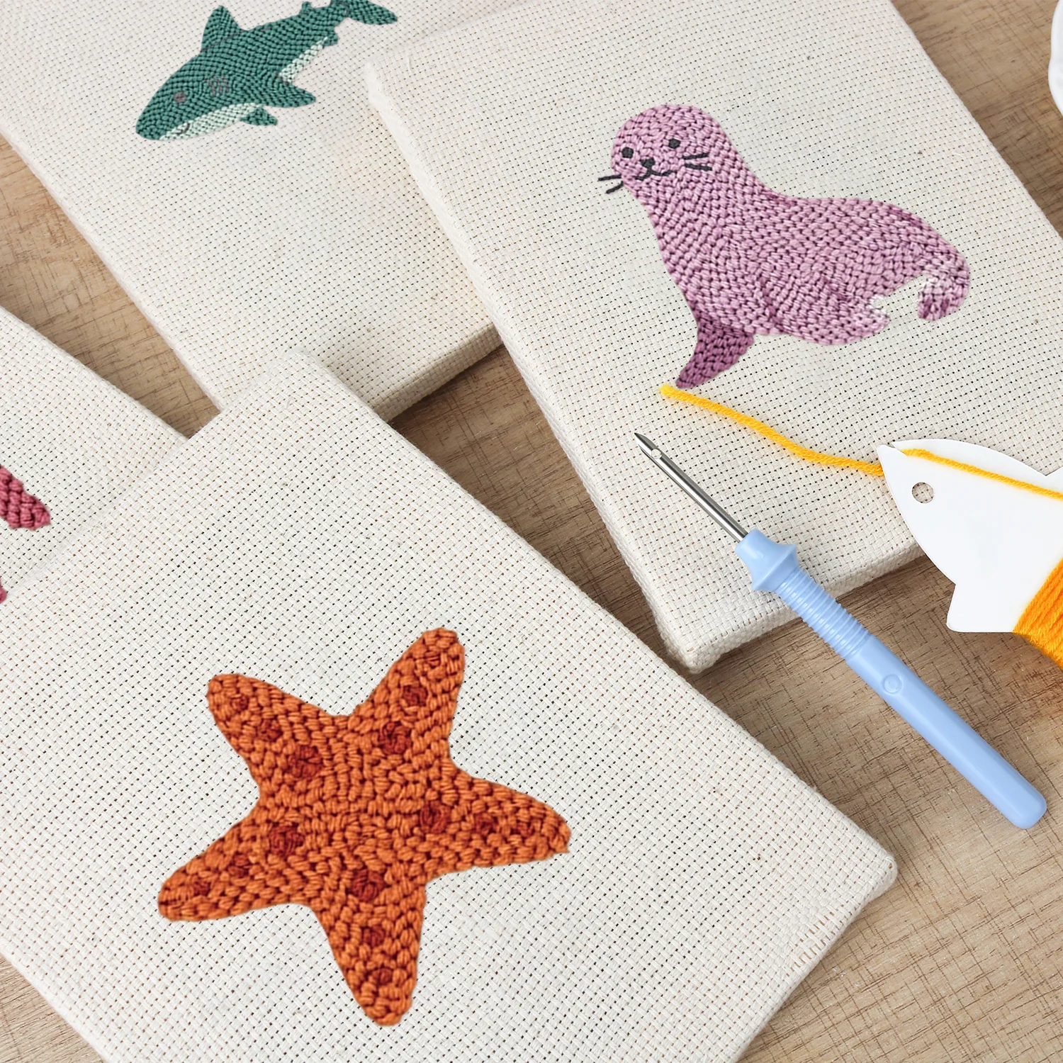 Punch Needle Set - 4 Mini Canvas Zeedieren Set 5 - Afbeelding 3