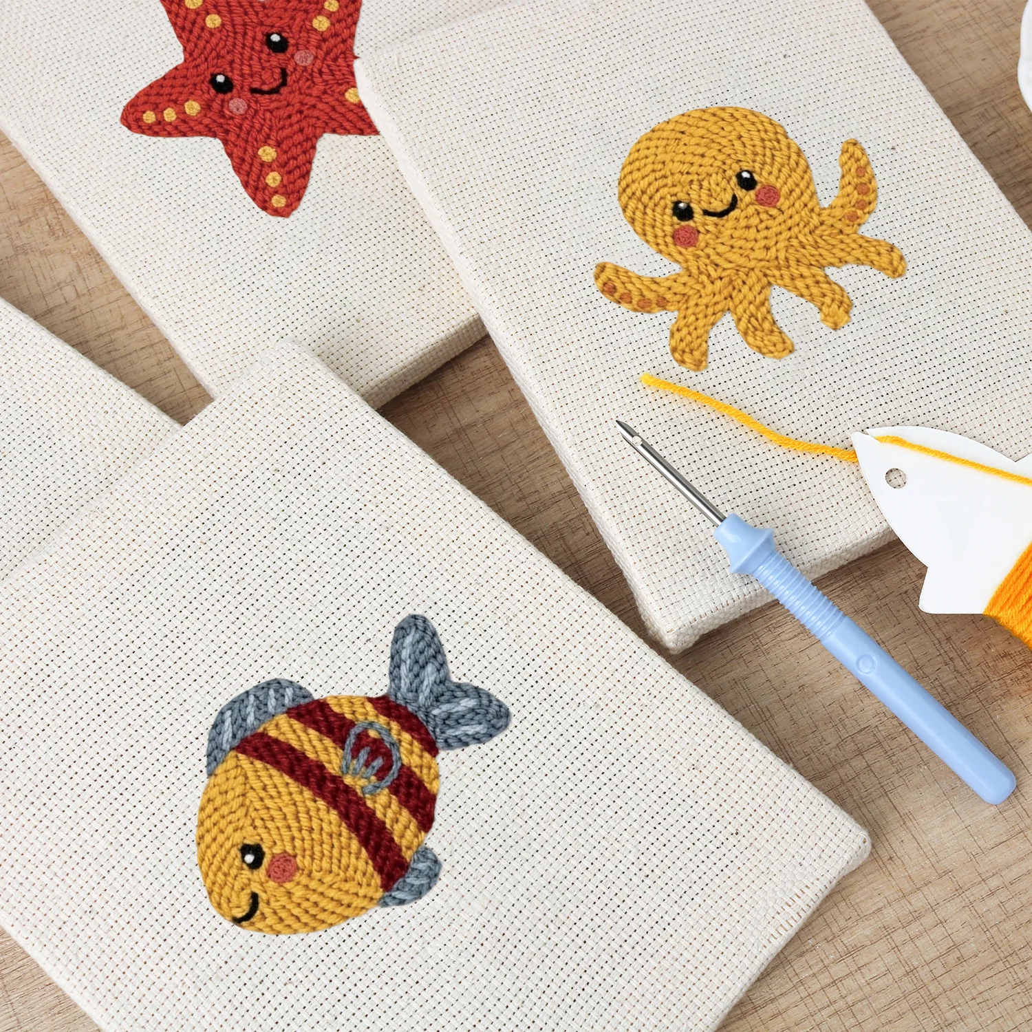 Punch Needle Set - 4 Mini Canvas Zeedieren Set 8 - Afbeelding 3