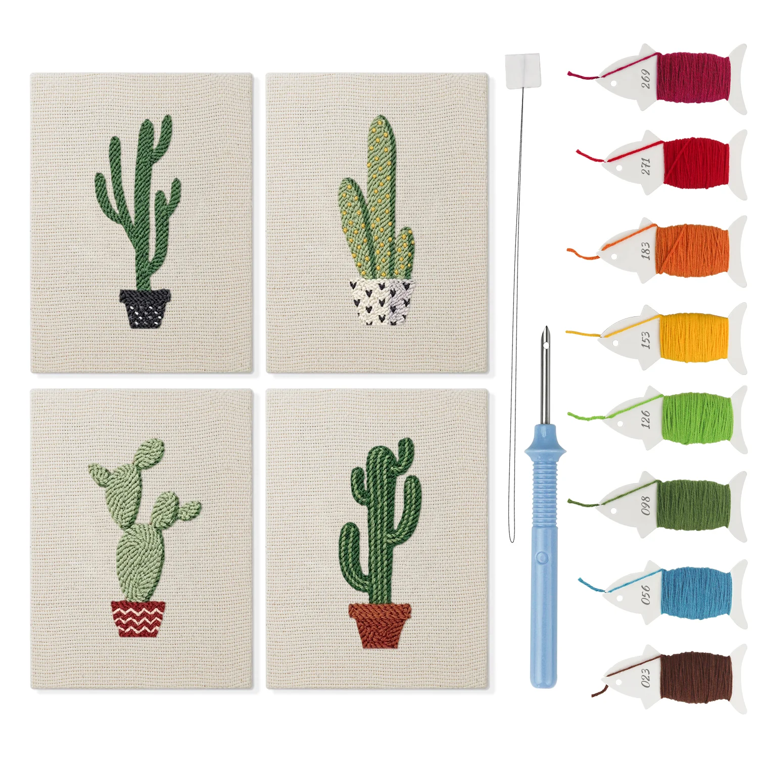 Punch Needle Set – 4 Mini Canvas Cactussen Set 1