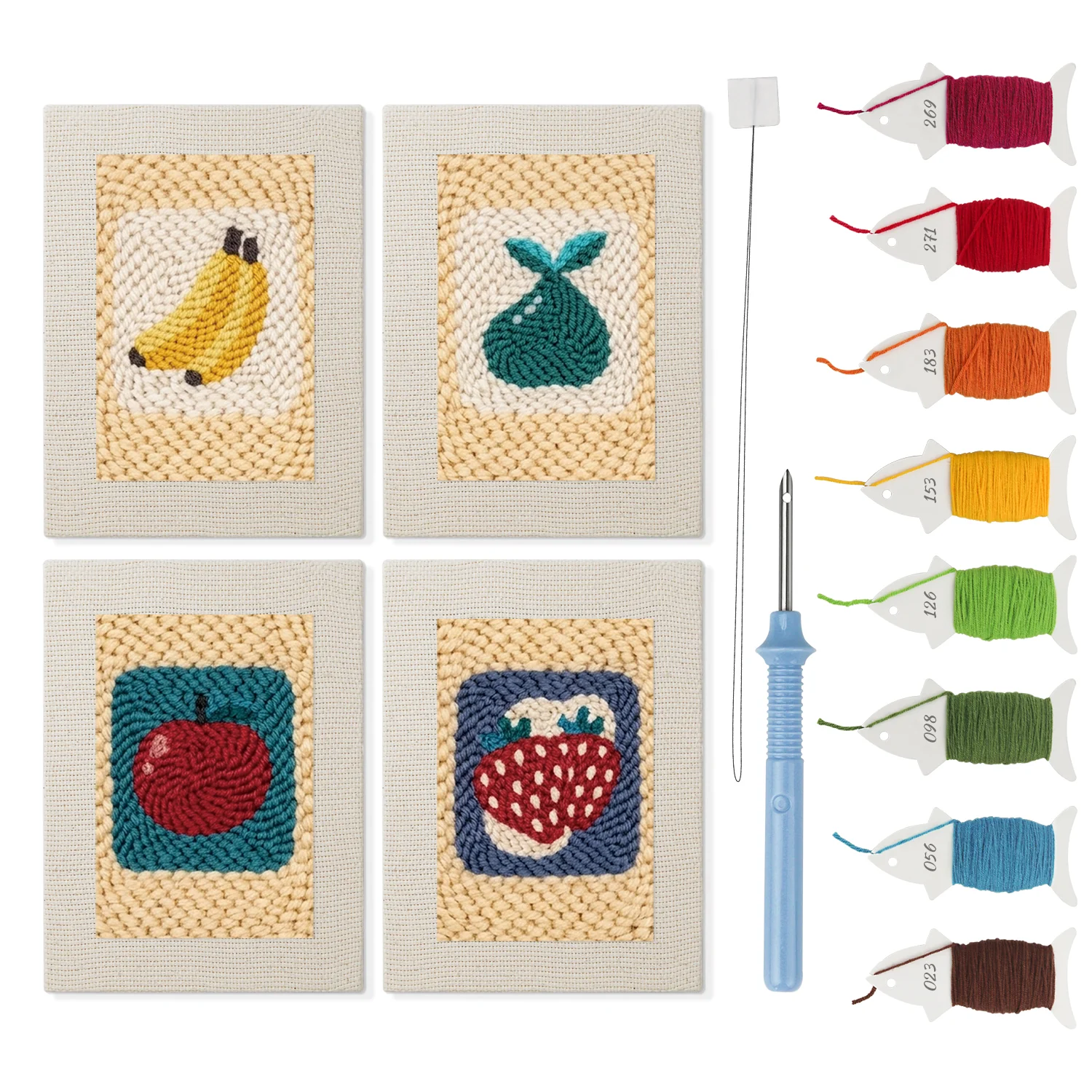 Punch Needle Set – 4 Mini Canvas Fruit Set 1