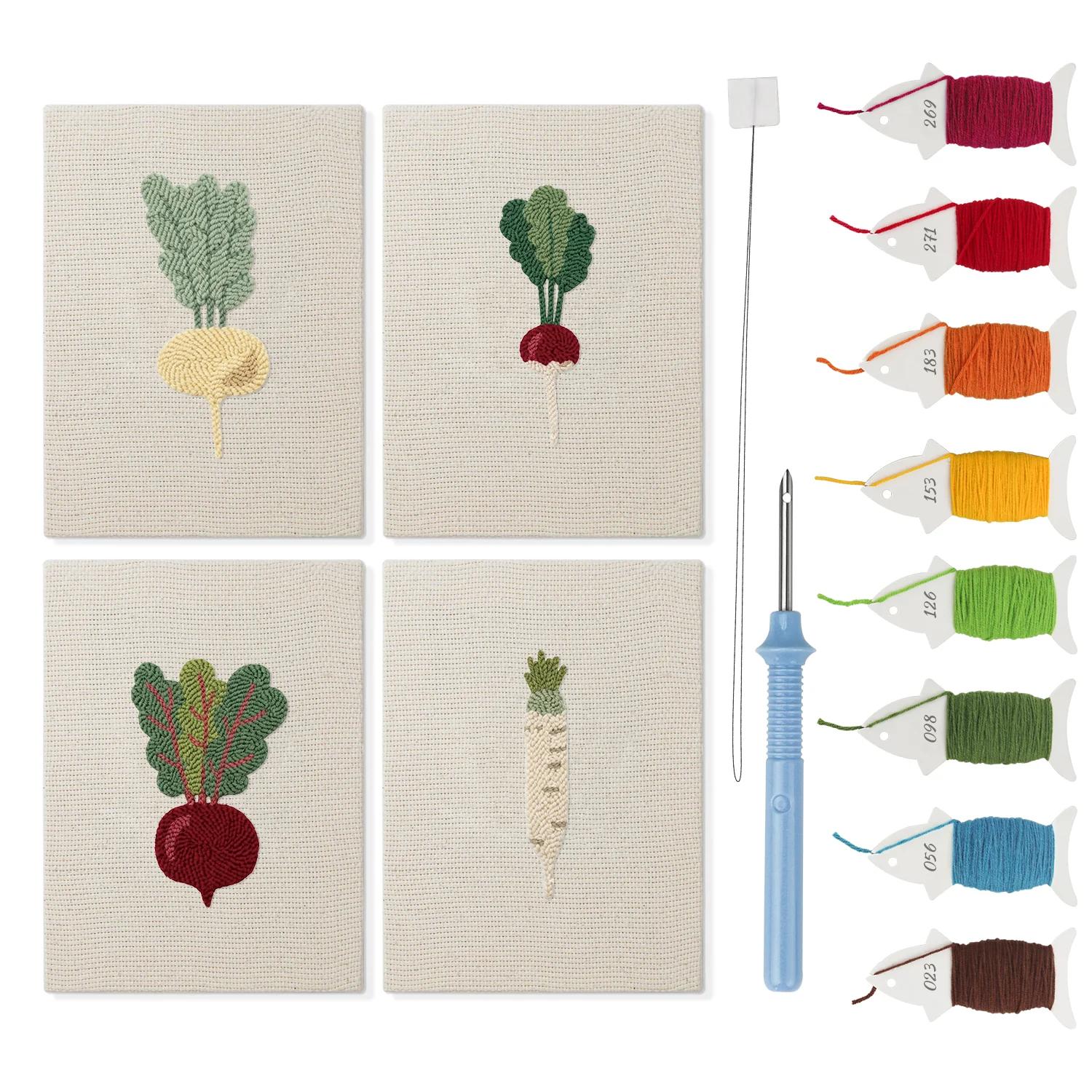 Punch Needle Set – 4 Mini Canvas Groente Set 1