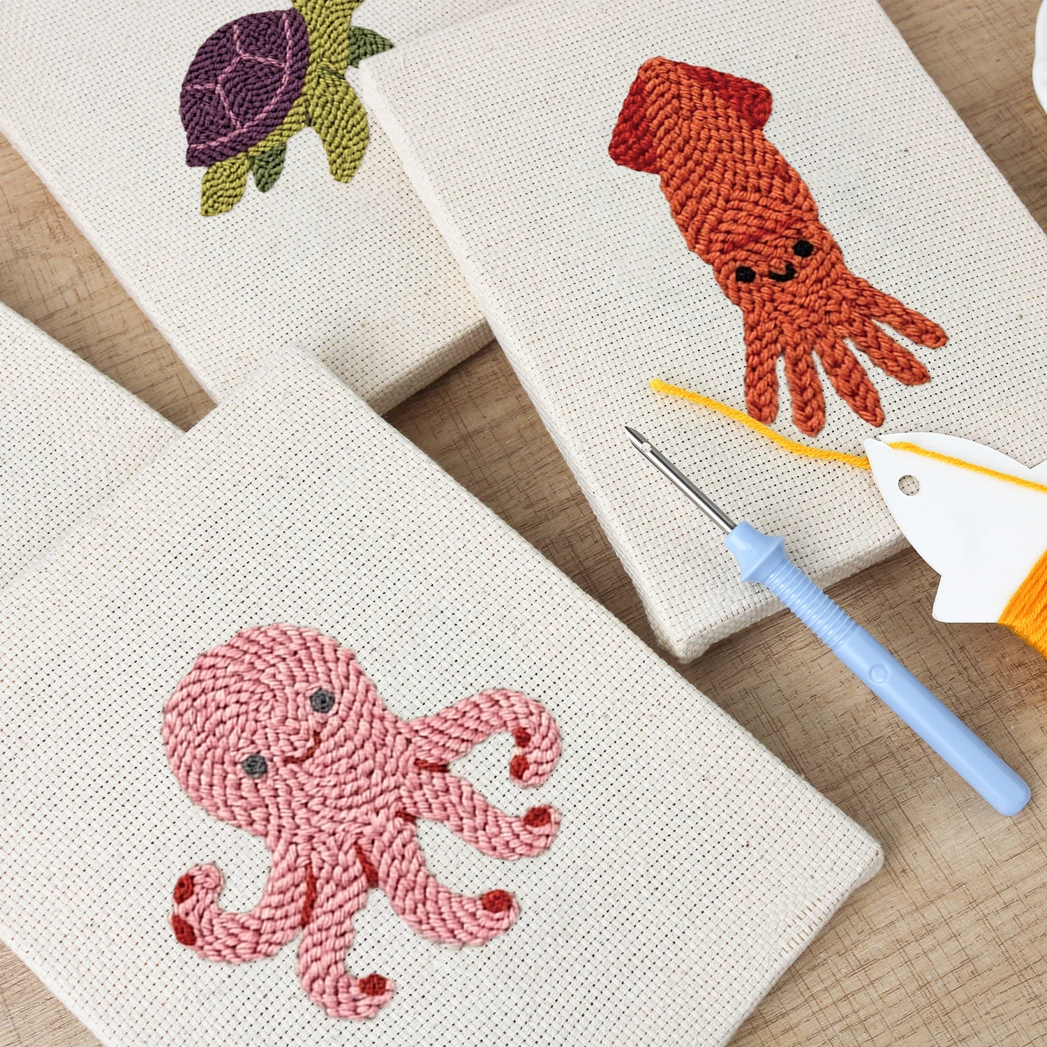 Punch Needle Set - 4 Mini Canvas Zeedieren Set 6 - Afbeelding 3