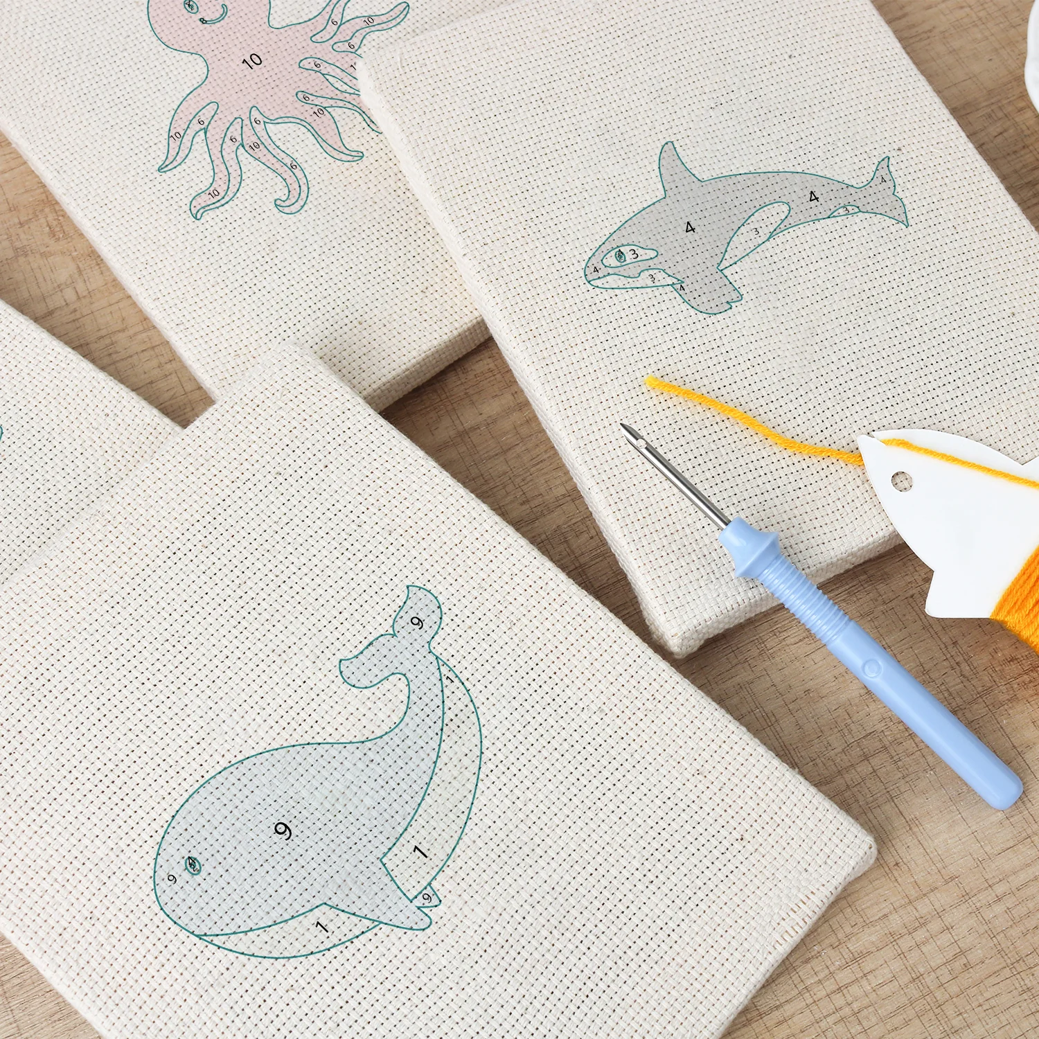 Punch Needle Set - 4 Mini Canvas Zeedieren Set 7 - Afbeelding 2