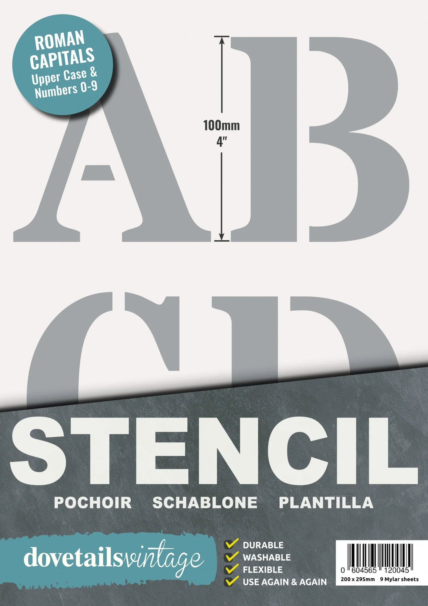 Sjabloon Alfabeet & Nummers – Lettertype “ROMAN” (4 maten)