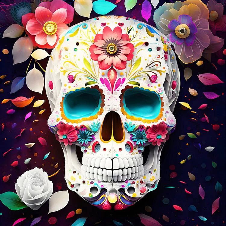 Witte Skull met Bloemen Witte Skull met Bloemen