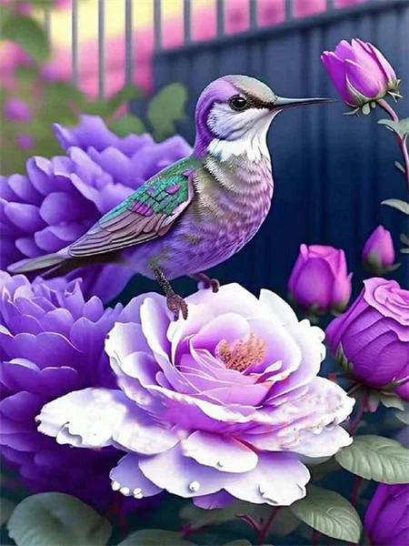 Vogel met Paarse Bloem Vogel met Paarse Bloem