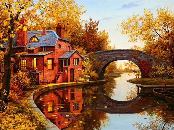 Huis met Brug in de Herfst Huis met Brug in de Herfst