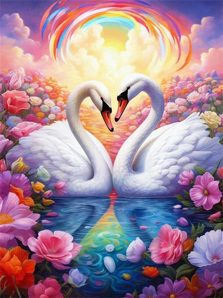 Twee Zwanen met Rozen
