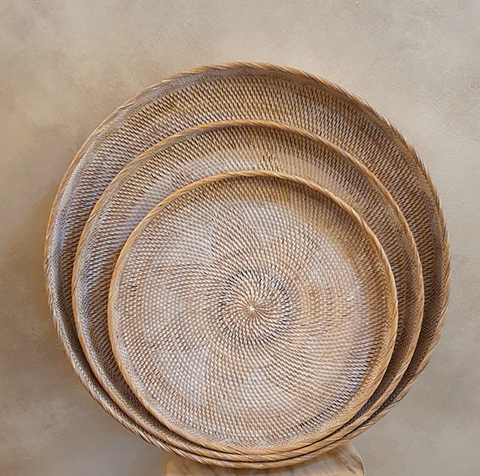 Rotan dienblad Whitewash